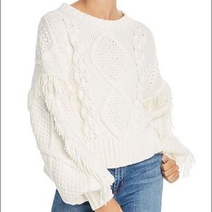 Line & Dot Fringe Cable Knit Cropped Sweater